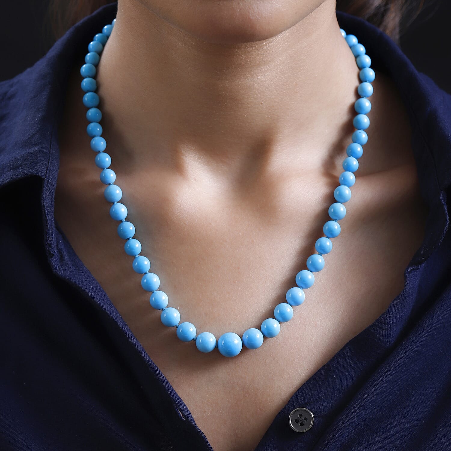 18K Yellow Gold Sleeping Beauty Turquoise Beaded Necklace 175.00 ctw
