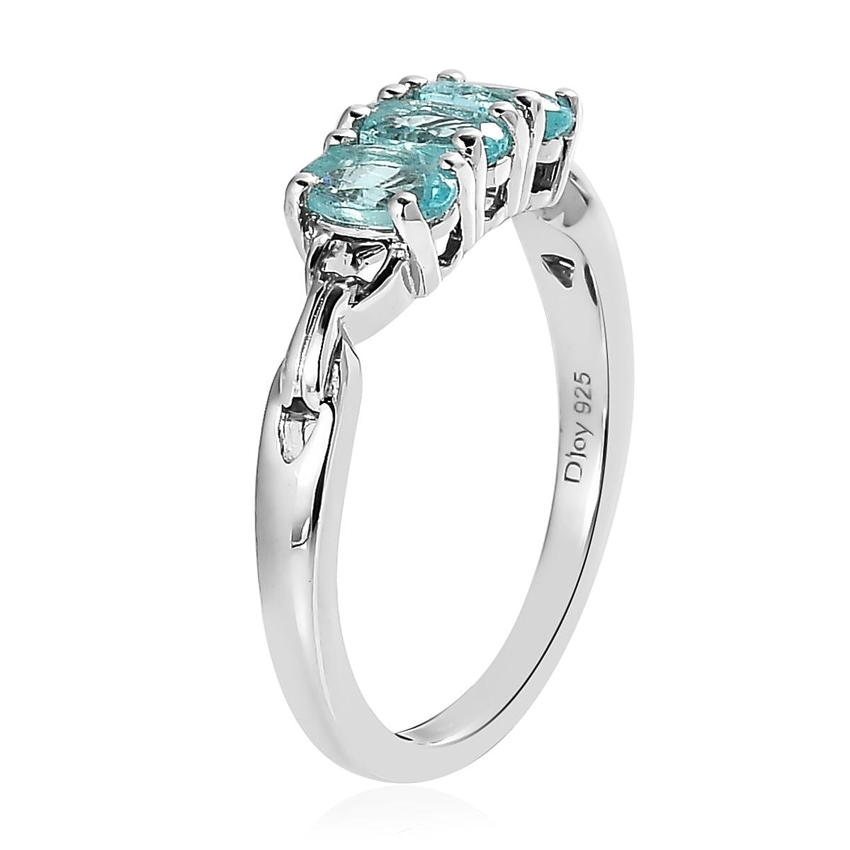 Madagascar Paraiba Apatite 3 Stone Ring in Platinum Over Sterling Silver 0.75 ctw image number 3