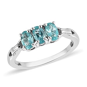 Madagascar Paraiba Apatite 3 Stone Ring in Platinum Over Sterling Silver (Size 5.0) 0.75 ctw