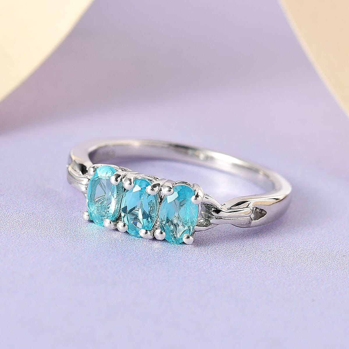 Madagascar Paraiba Apatite 3 Stone Ring in Platinum Over Sterling Silver (Size 5.0) 0.75 ctw image number 1