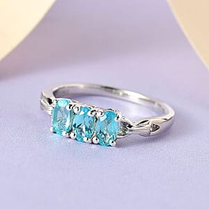 Madagascar Paraiba Apatite 3 Stone Ring in Platinum Over Sterling Silver (Size 5.0) 0.75 ctw