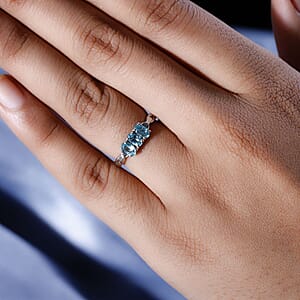 Madagascar Paraiba Apatite 3 Stone Ring in Platinum Over Sterling Silver (Size 5.0) 0.75 ctw