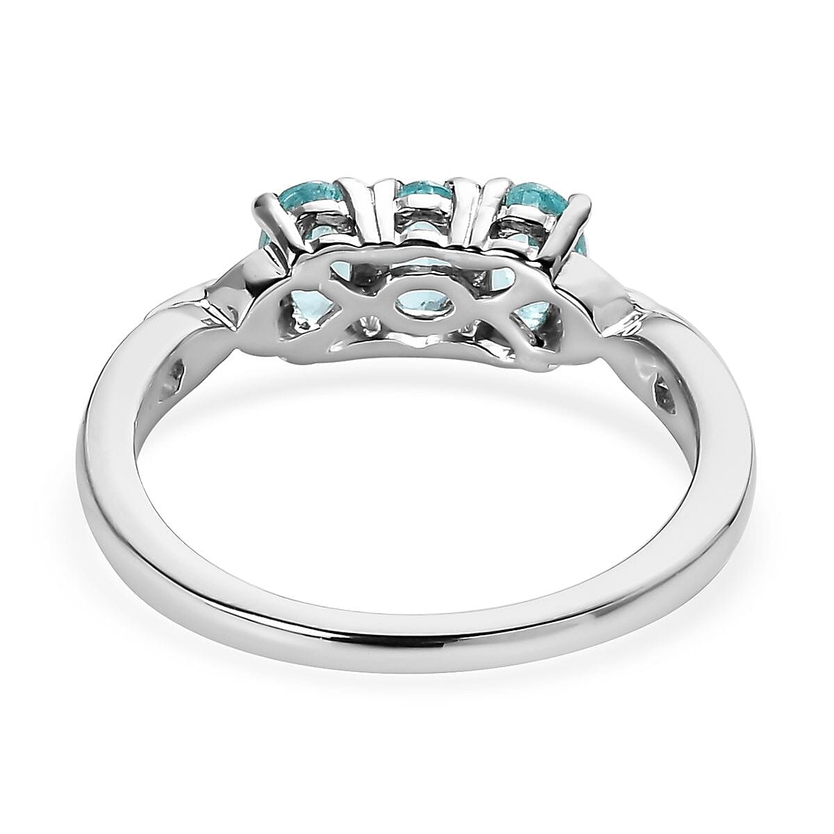 Madagascar Paraiba Apatite 3 Stone Ring in Platinum Over Sterling Silver (Size 5.0) 0.75 ctw image number 4