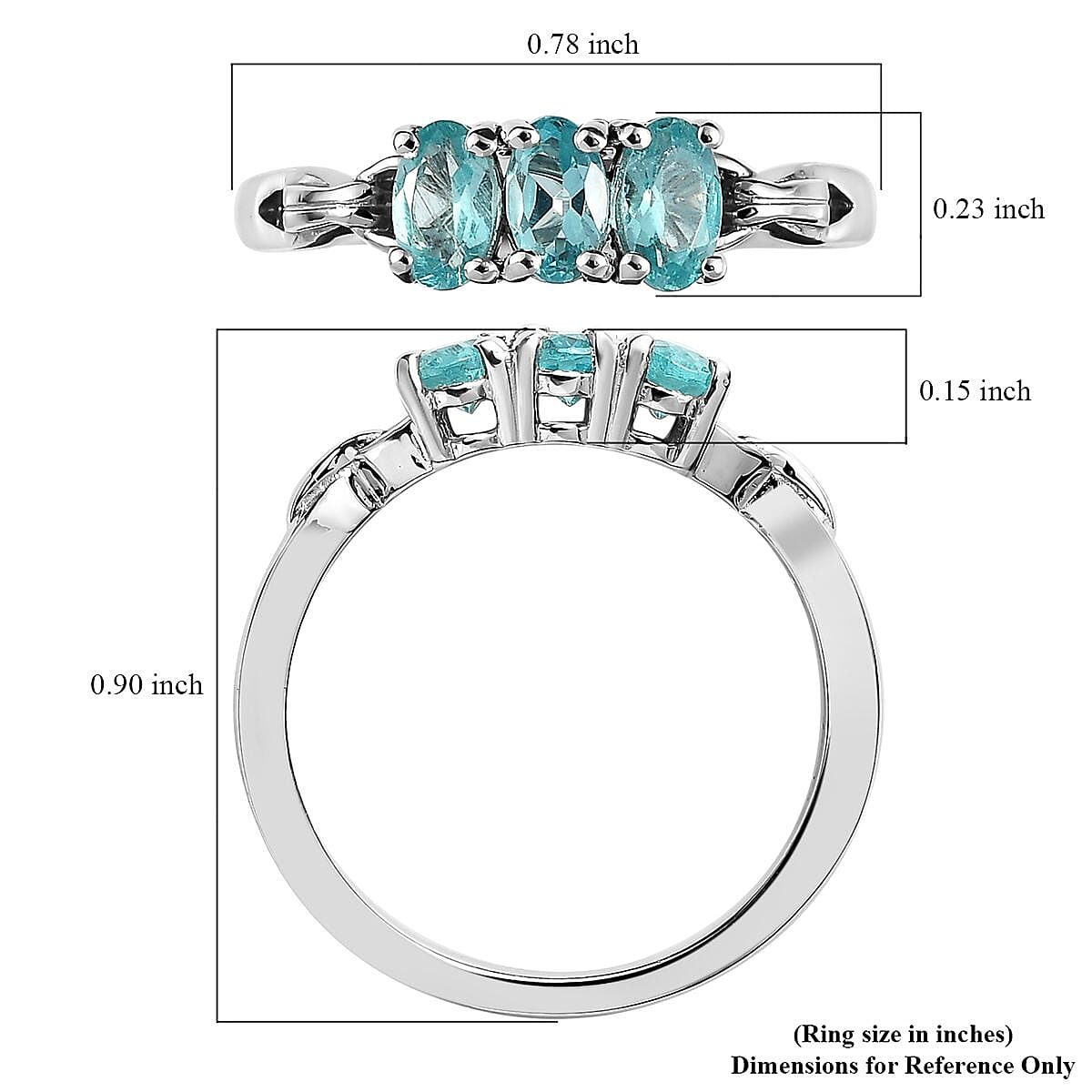 Madagascar Paraiba Apatite 3 Stone Ring in Platinum Over Sterling Silver (Size 5.0) 0.75 ctw image number 5