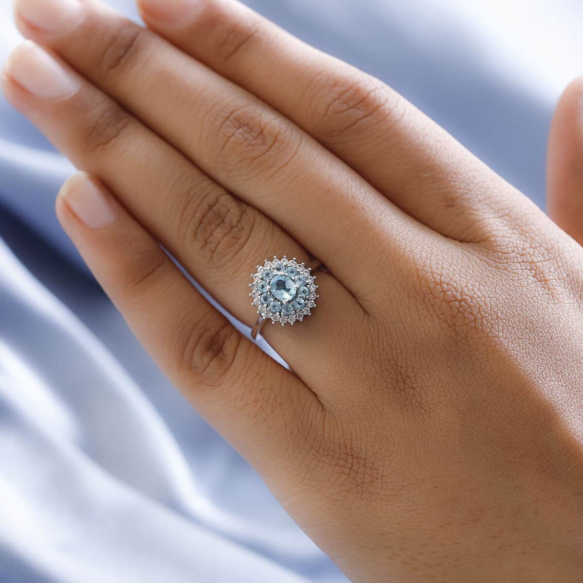 Madagascar Paraiba Apatite and White Zircon Ring in Platinum Over Sterling Silver (Size 10.0) 1.15 ctw image number 2