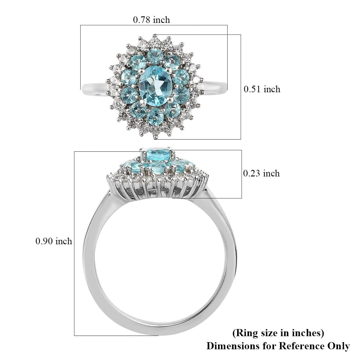 Madagascar Paraiba Apatite and White Zircon Ring in Platinum Over Sterling Silver (Size 10.0) 1.15 ctw image number 5