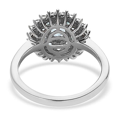 Madagascar Paraiba Apatite and White Zircon Cocktail Ring in Platinum Over Sterling Silver (Size 6.0) 1.15 ctw