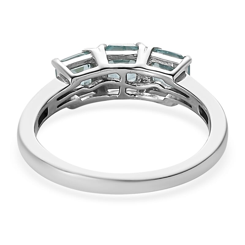 Asscher Cut Madagascar Paraiba Apatite 3 Stone Ring in Platinum Over Sterling Silver (Size 10.0) 1.00 ctw
