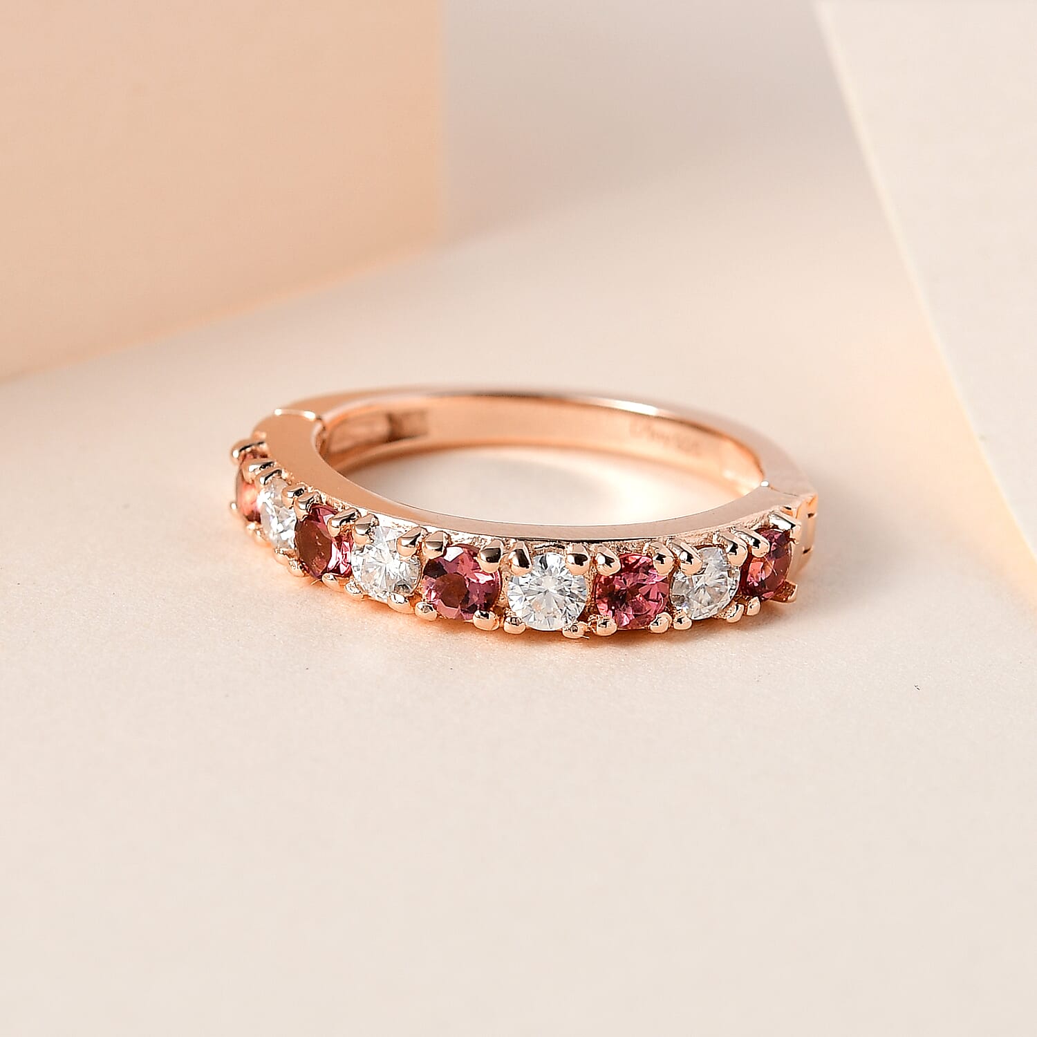 Premium Morro Redondo Pink Tourmaline and Moissanite Ring in Vermeil Rose Gold Over Sterling Silver (Size 10.0) 1.00 ctw