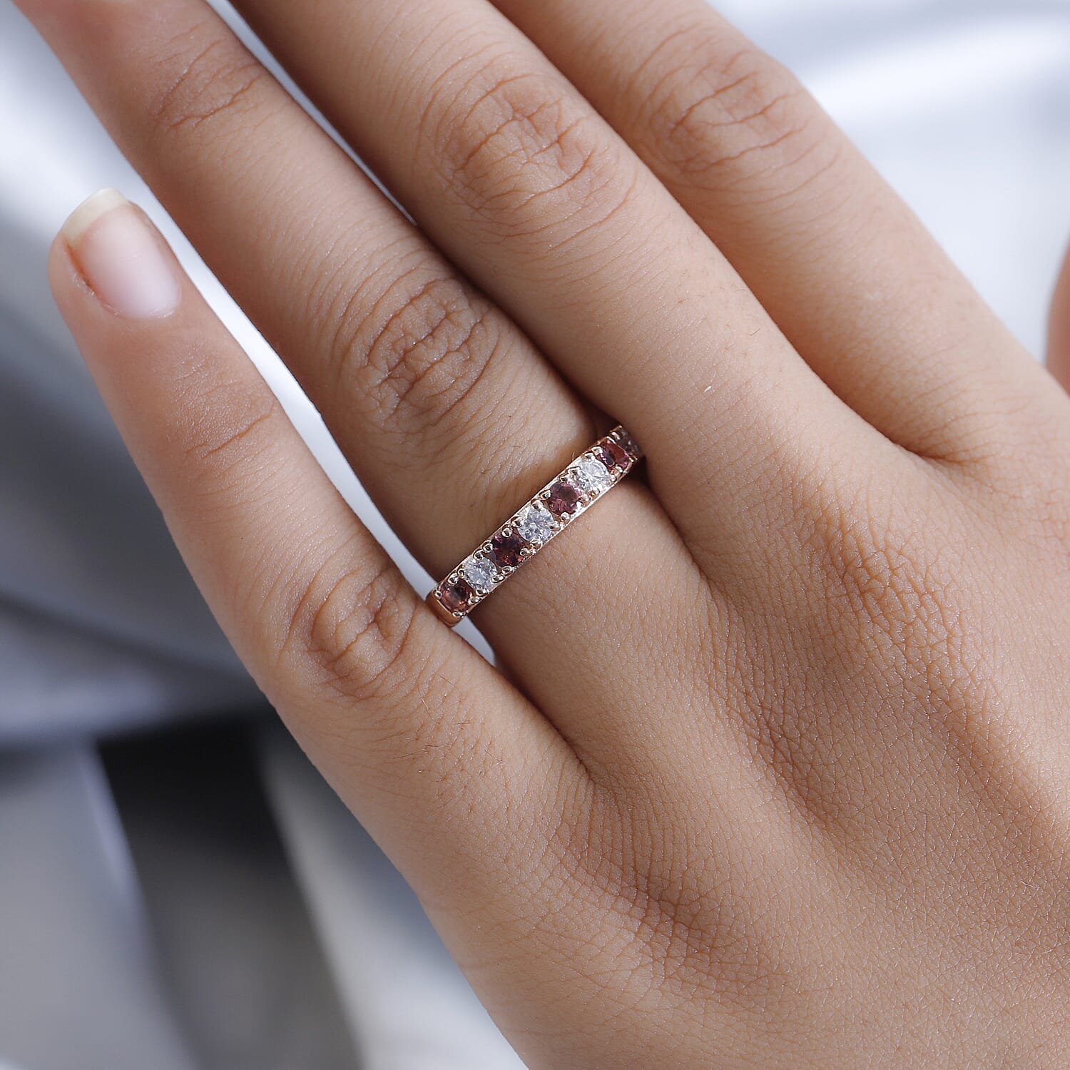 Premium Morro Redondo Pink Tourmaline and Moissanite Ring in Vermeil Rose Gold Over Sterling Silver (Size 10.0) 1.00 ctw