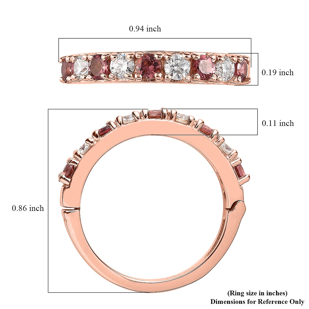 Premium Morro Redondo Pink Tourmaline and Moissanite Ring in Vermeil Rose Gold Over Sterling Silver (Size 10.0) 1.00 ctw