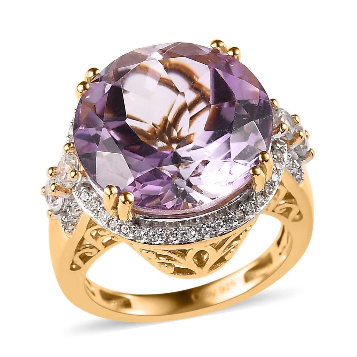 Rose De France Amethyst and White Zircon Cocktail Ring in Vermeil Yellow Gold Over Sterling Silver 12.85 ctw image number 0