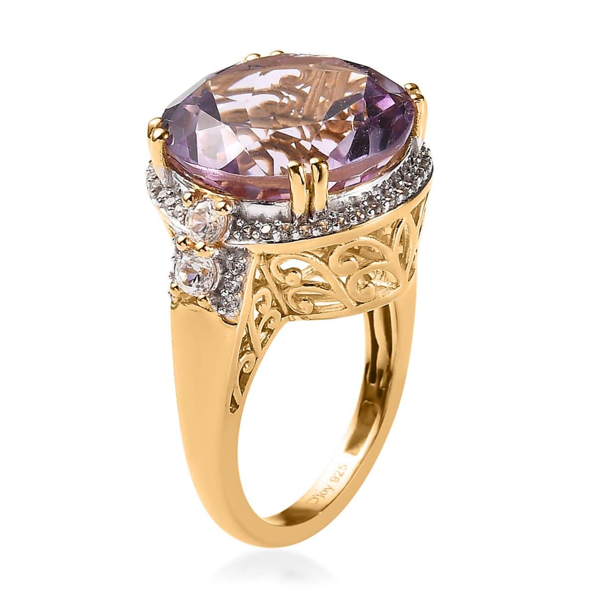 Rose De France Amethyst and White Zircon Cocktail Ring in Vermeil Yellow Gold Over Sterling Silver 12.85 ctw image number 3