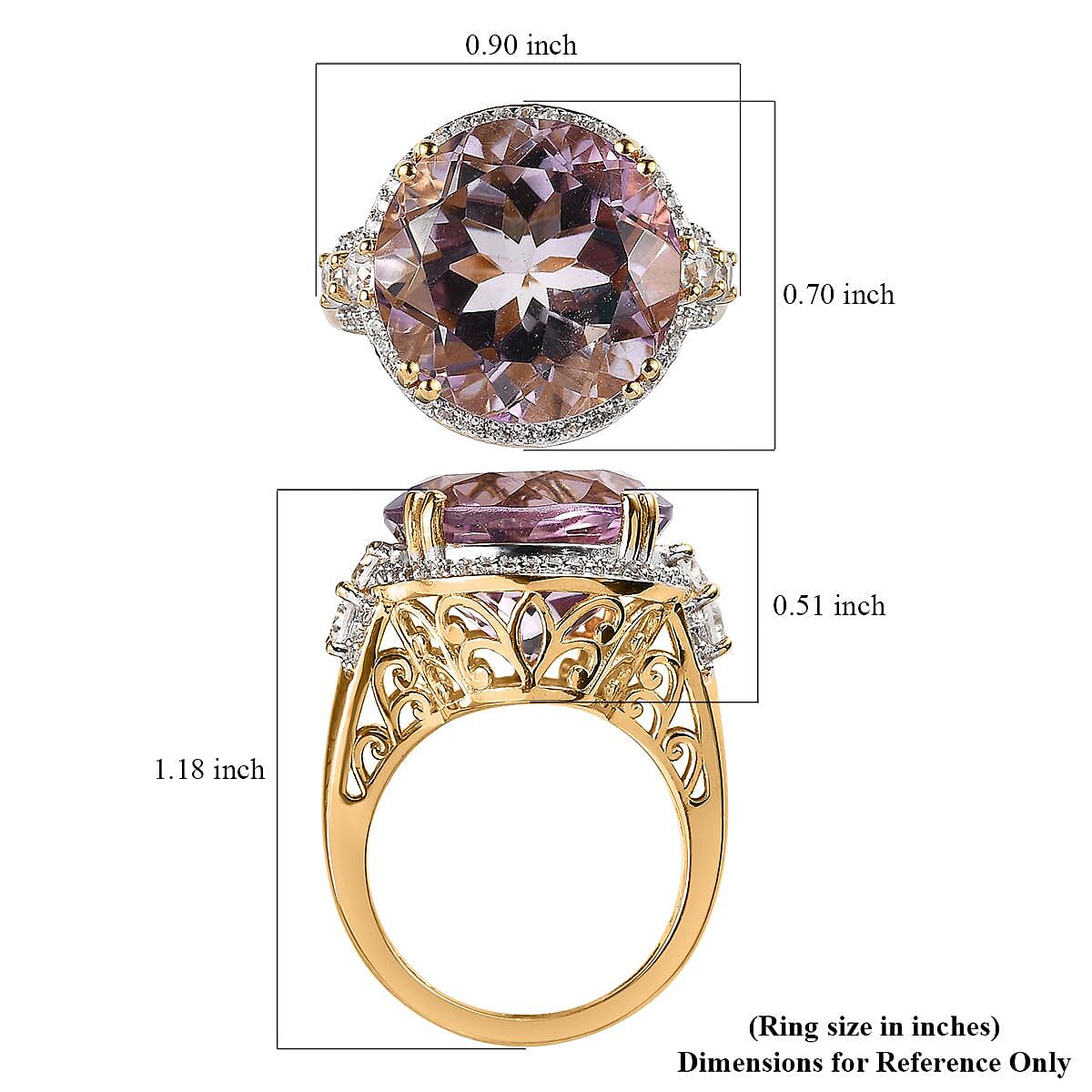 Rose De France Amethyst and White Zircon Cocktail Ring in Vermeil Yellow Gold Over Sterling Silver (Size 7.0) 12.85 ctw image number 5