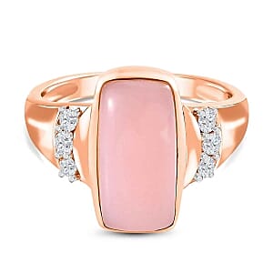 Pink Opal and White Zircon 3.88 ctw Ring in 18K Vermeil Rose Gold Over Sterling Silver (Size 10.0)