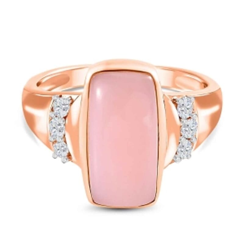 Pink Opal and White Zircon 3.88 ctw Ring in 18K Vermeil Rose Gold Over Sterling Silver (Size 10.0)