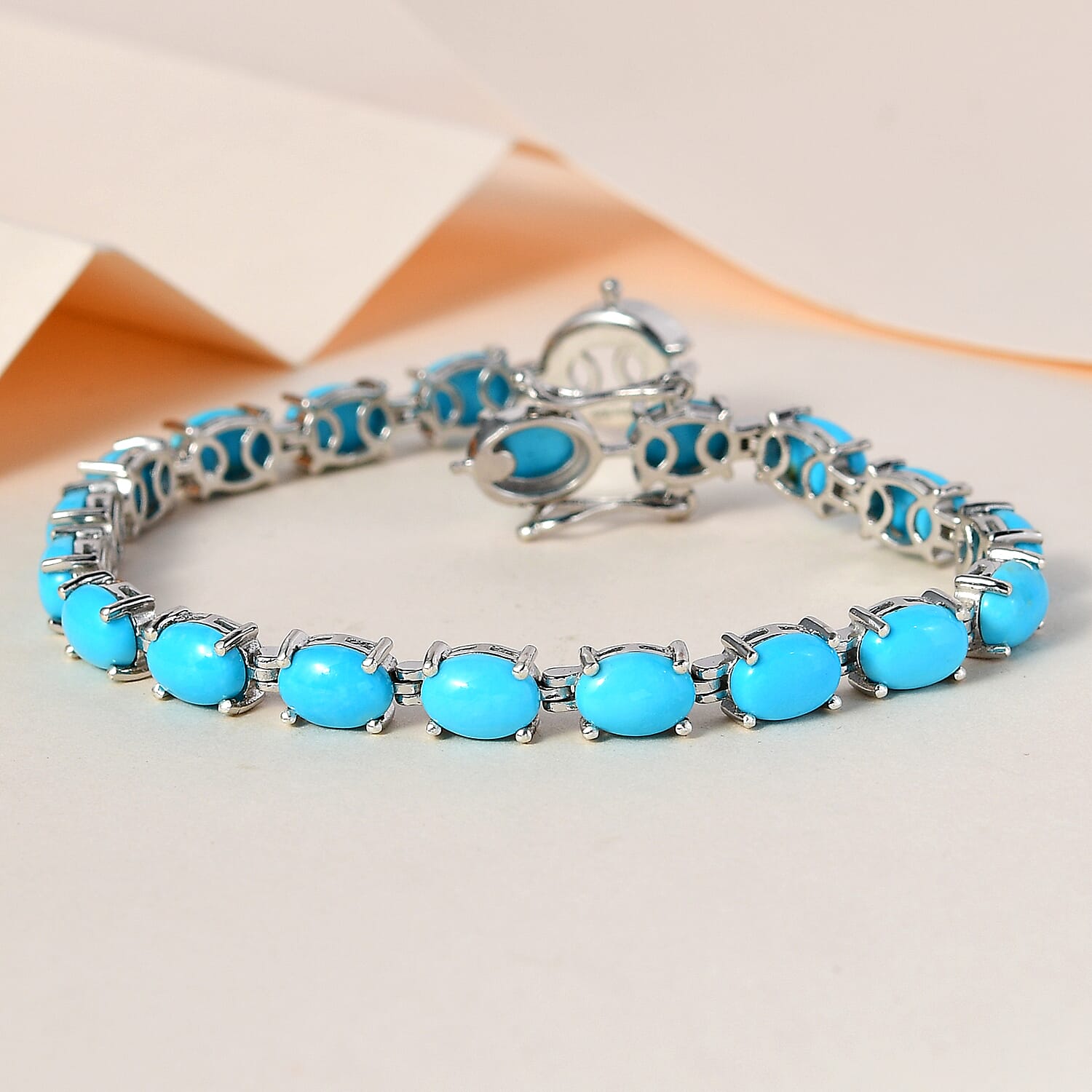 Sleeping Beauty Turquoise Tennis Bracelet in Platinum Over Sterling Silver (6.50 In) 13.60 ctw