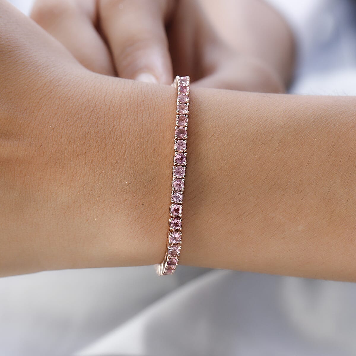 Premium Morro Redondo Pink Tourmaline Tennis Bracelet in Vermeil Rose Gold Over Sterling Silver (7.25 In) 6.10 ctw image number 2