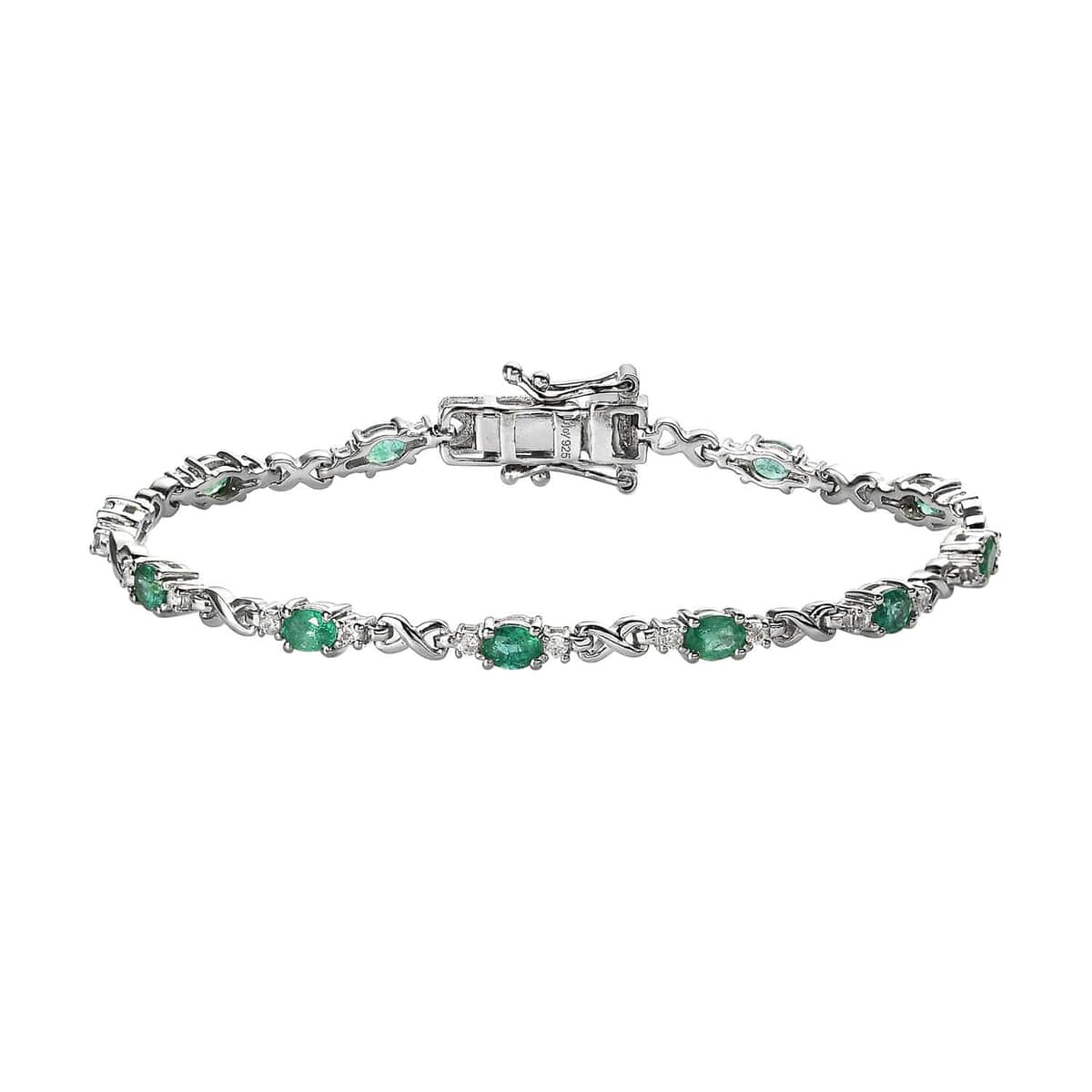 AAA Kagem Zambian Emerald and White Zircon Bracelet in Platinum Over Sterling Silver (6.50 In) 2.00 ctw (Del. in 7-10 Days) image number 0