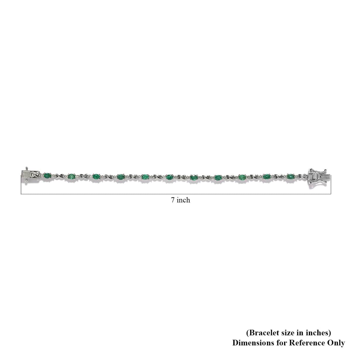 AAA Kagem Zambian Emerald and White Zircon Bracelet in Platinum Over Sterling Silver (6.50 In) 2.00 ctw (Del. in 7-10 Days) image number 4