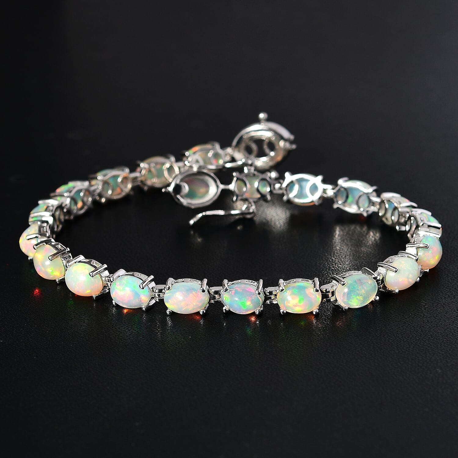 Ethiopian Welo Opal Tennis Bracelet in Platinum Over Sterling Silver (6.50 In) 10.00 ctw