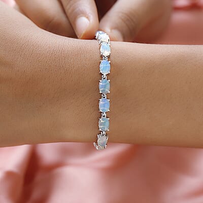 Ethiopian Welo Opal Tennis Bracelet in Platinum Over Sterling Silver (6.50 In) 10.00 ctw