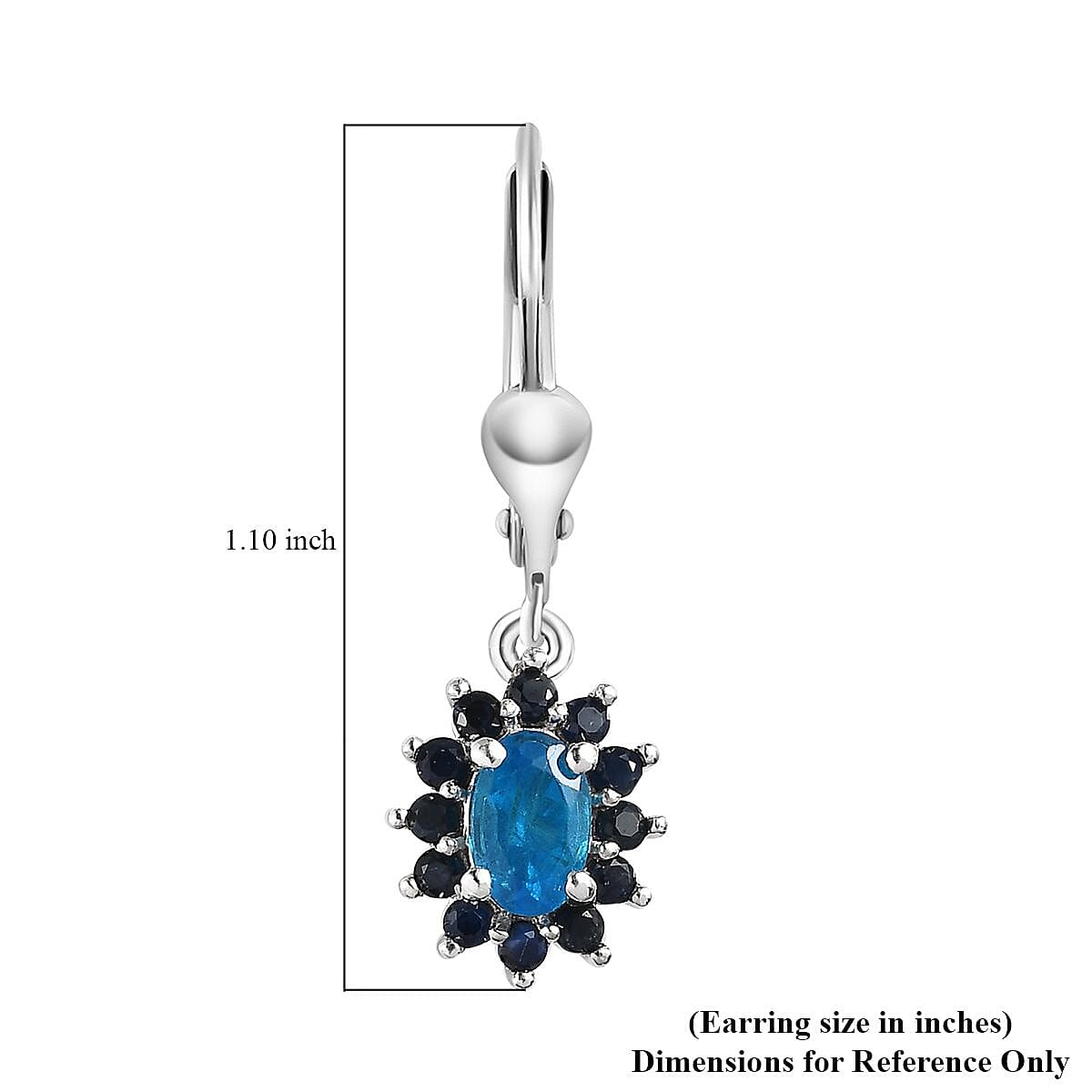 Malgache Neon Apatite and Kanchanaburi Blue Sapphire Sunburst Earrings in Platinum Over Sterling Silver 1.50 ctw image number 4