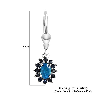 Malgache Neon Apatite and Kanchanaburi Blue Sapphire Lever Back Earrings in Platinum Over Sterling Silver 1.50 ctw