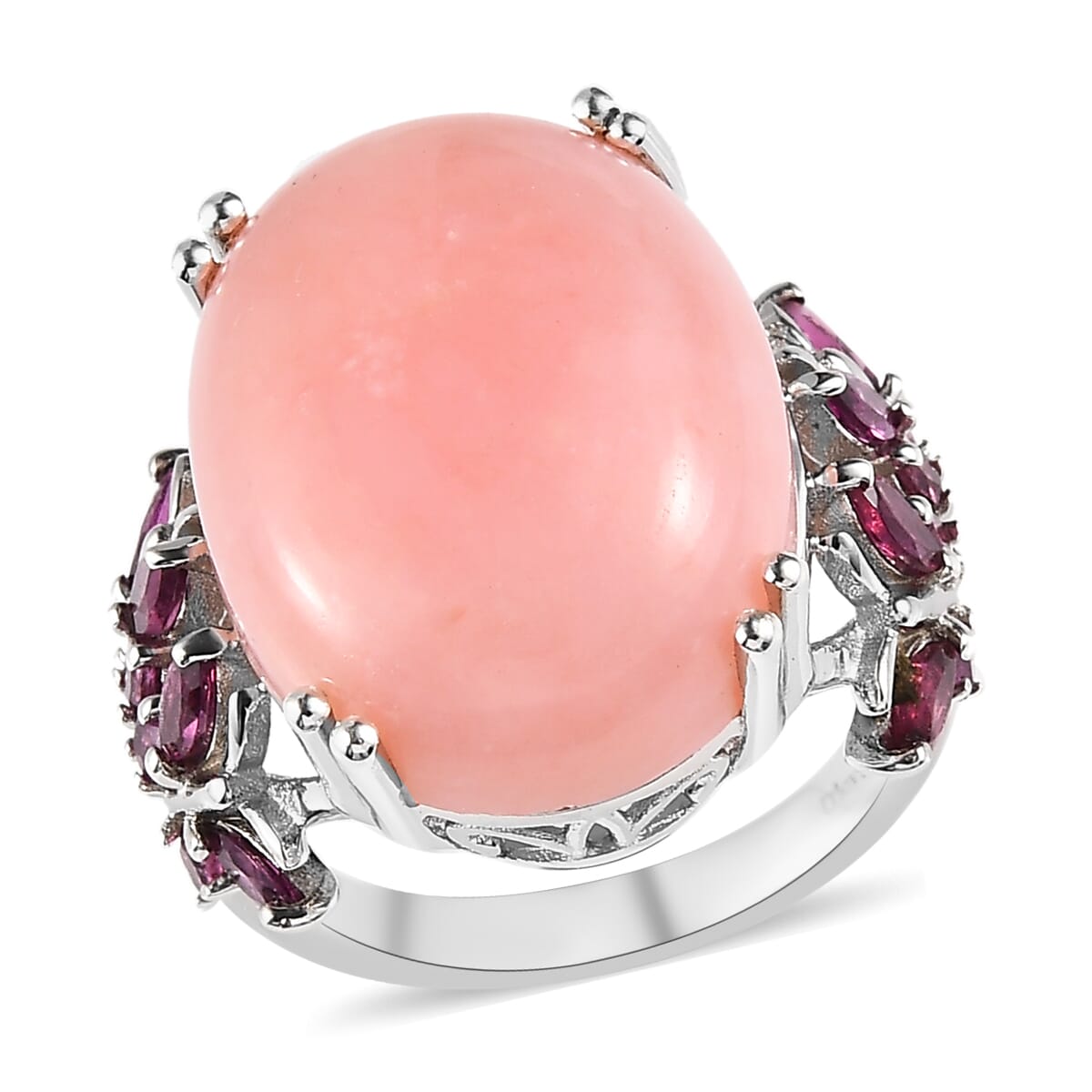 Premium Peruvian Pink Opal and Orissa Rhodolite Garnet Ring in Platinum Over Sterling Silver 13.75 ctw image number 0