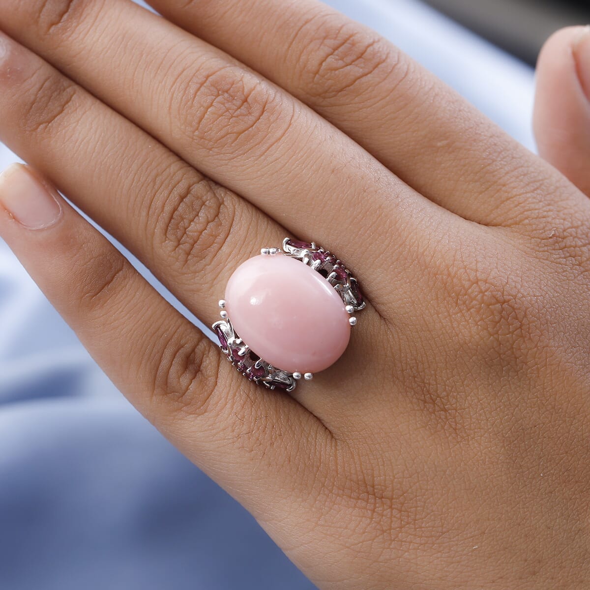 Premium Peruvian Pink Opal and Orissa Rhodolite Garnet Ring in Platinum Over Sterling Silver 13.75 ctw image number 2