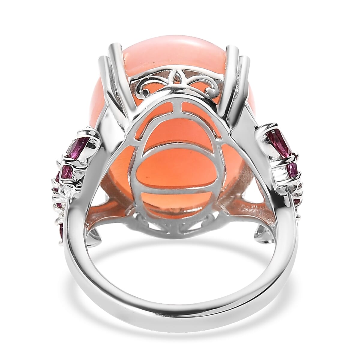 Premium Peruvian Pink Opal and Orissa Rhodolite Garnet Ring in Platinum Over Sterling Silver 13.75 ctw image number 4