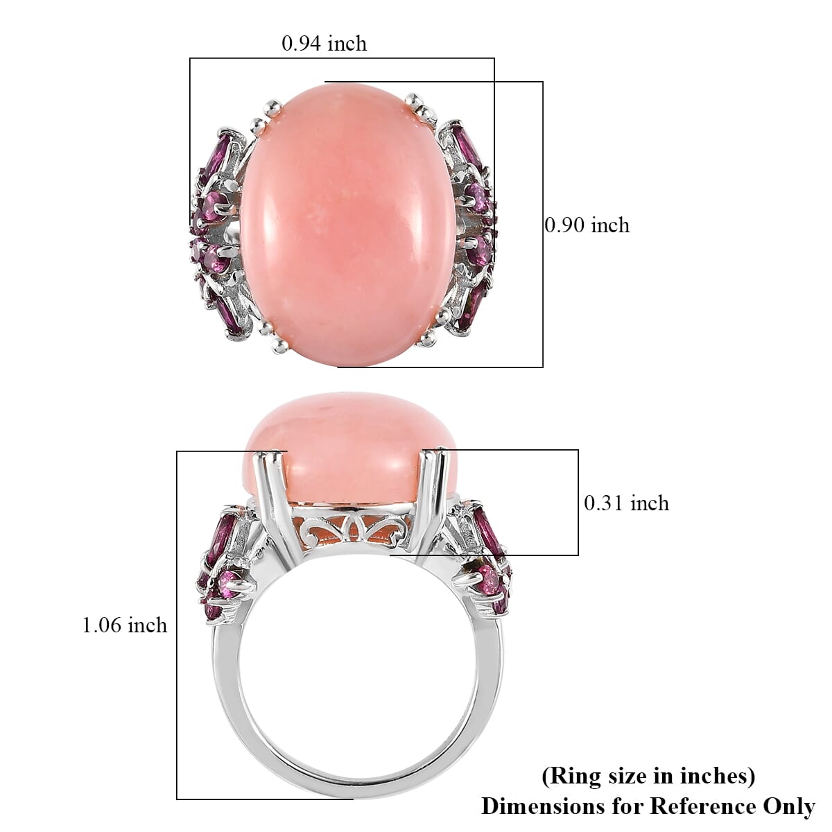 Premium Peruvian Pink Opal and Orissa Rhodolite Garnet Ring in Platinum Over Sterling Silver 13.75 ctw image number 5