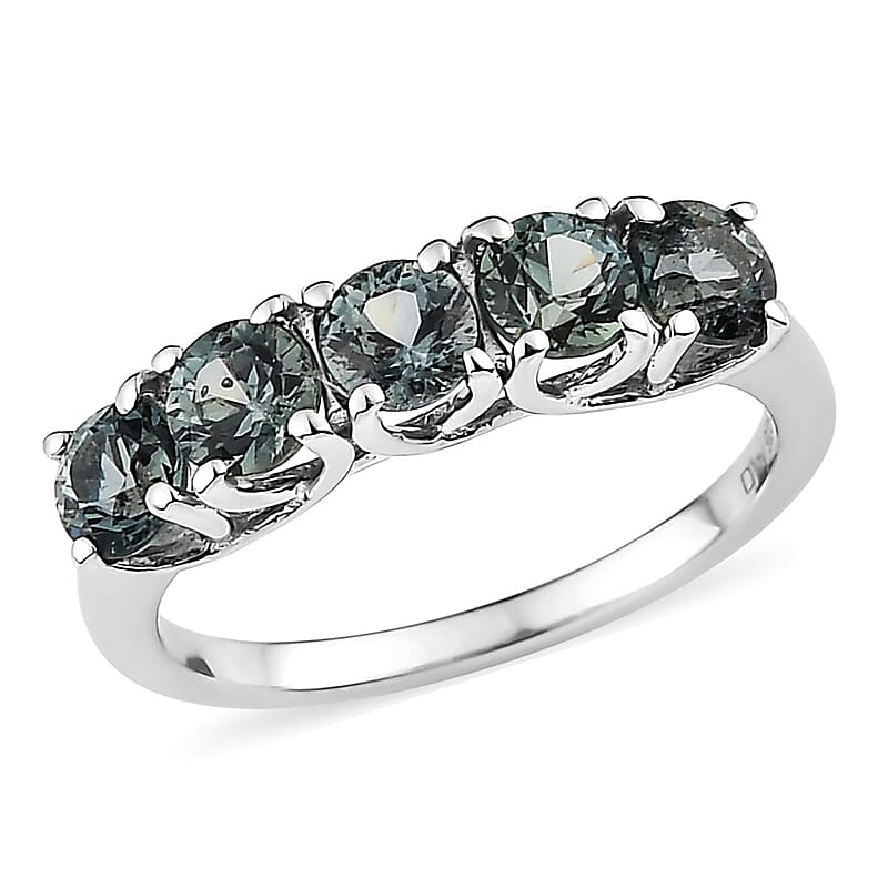 Australian Sapphire 5 Stone Ring in Platinum Over Sterling Silver (Size 10.0) 1.65 ctw