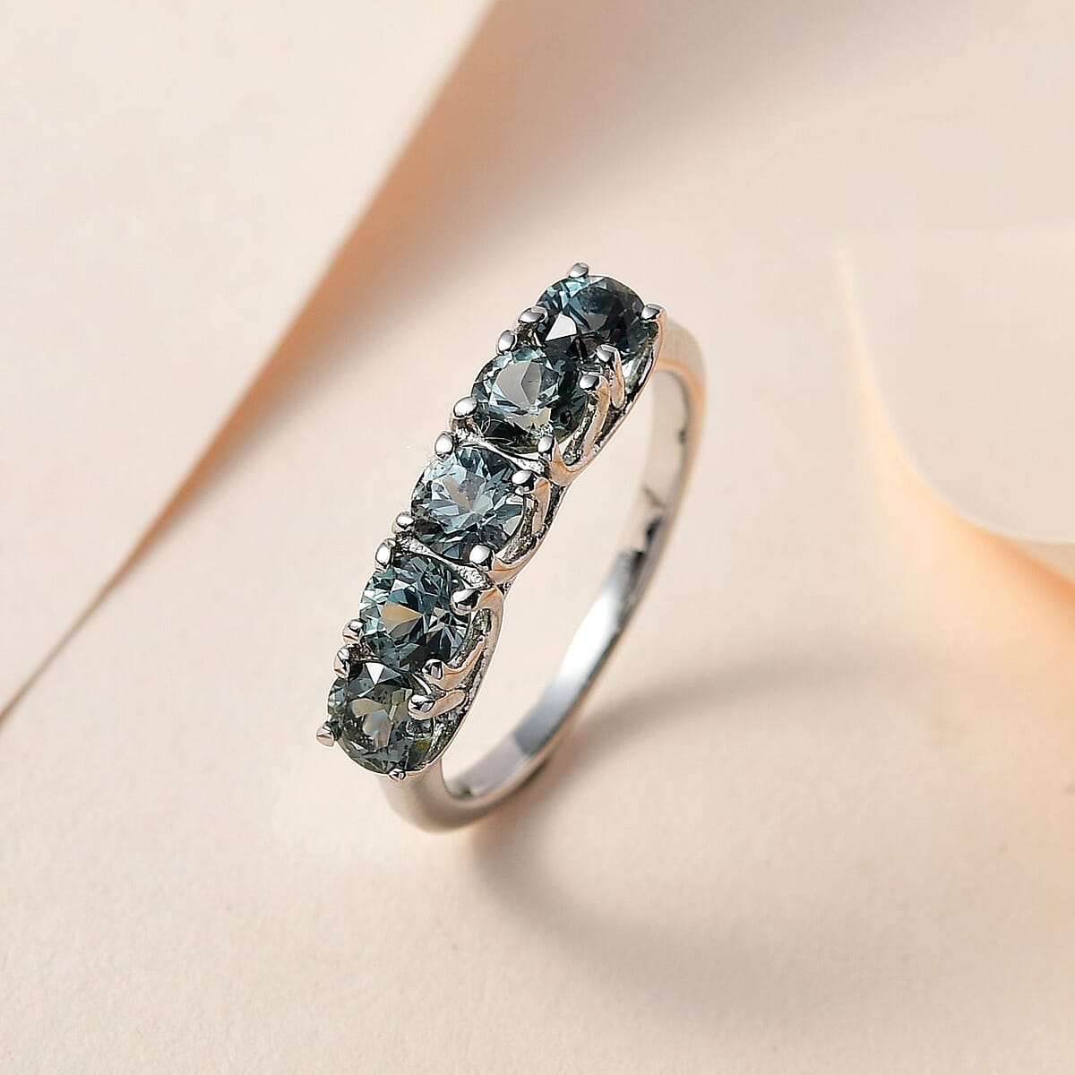 Australian Sapphire 5 Stone Ring in Platinum Over Sterling Silver (Size 10.0) 1.65 ctw image number 1