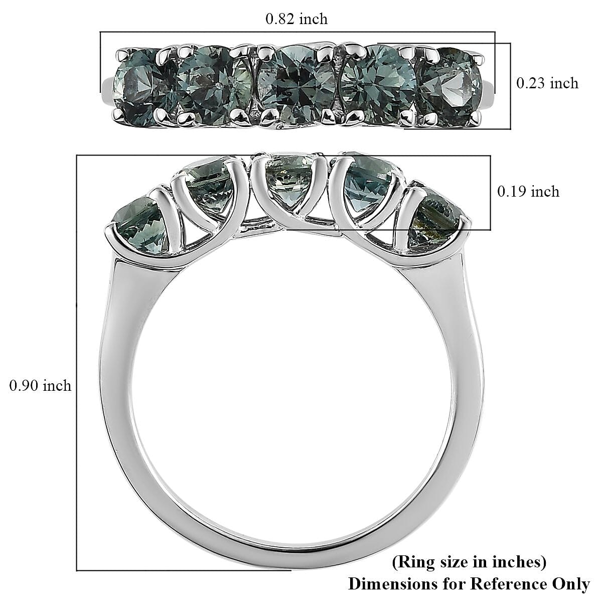 Australian Sapphire 5 Stone Ring in Platinum Over Sterling Silver (Size 10.0) 1.65 ctw image number 3