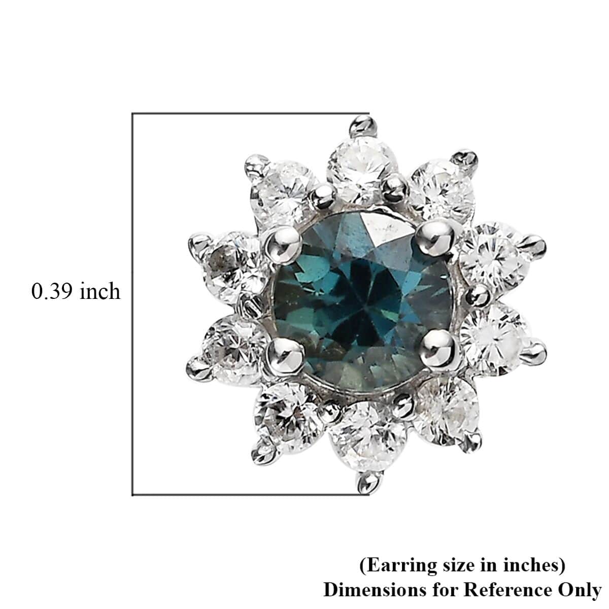 Australian Sapphire and White Zircon Sunburst Stud Earrings in Platinum Over Sterling Silver 1.10 ctw image number 1