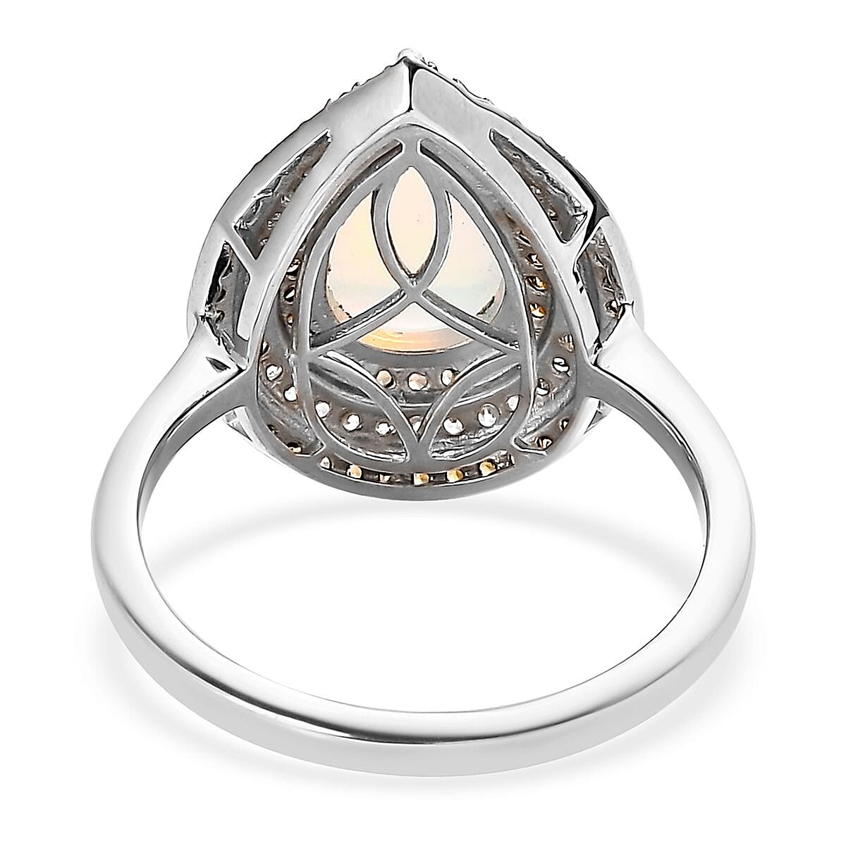 Premium Ethiopian Welo Opal, Brown and White Zircon Cocktail Ring in Platinum Over Sterling Silver (Size 10.0) 3.25 ctw