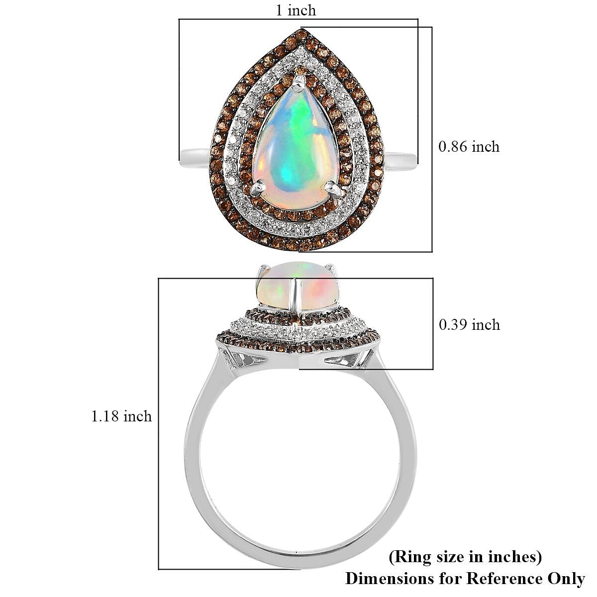 Premium Ethiopian Welo Opal, Brown and White Zircon Cocktail Ring in Platinum Over Sterling Silver (Size 10.0) 3.25 ctw