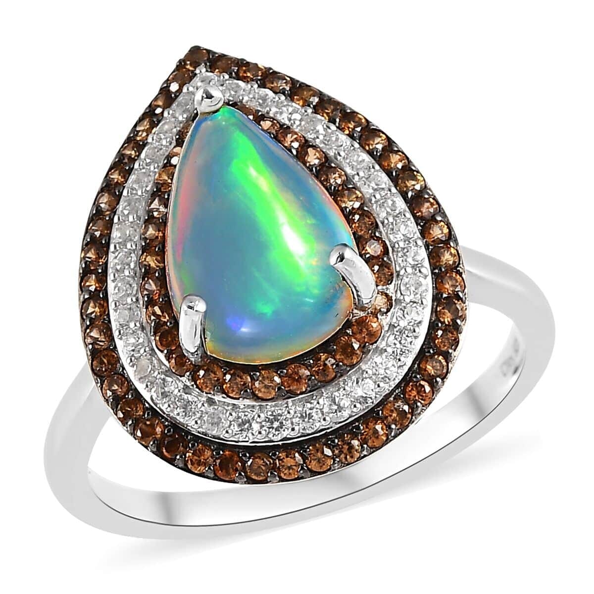 Premium Ethiopian Welo Opal, Brown and White Zircon Cocktail Ring in Platinum Over Sterling Silver (Size 7.0) 3.25 ctw image number 0