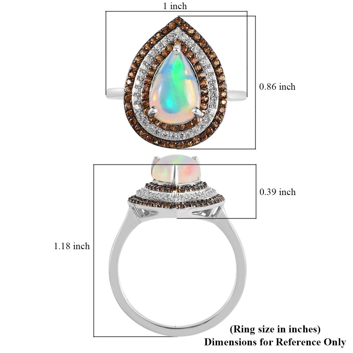 Premium Ethiopian Welo Opal, Brown and White Zircon Cocktail Ring in Platinum Over Sterling Silver (Size 7.0) 3.25 ctw image number 5
