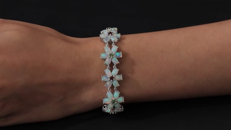 Premium Ethiopian Welo Opal and Multi-Tourmaline Floral Bracelet in Platinum Over Sterling Silver (7.25 In) 17.00 ctw