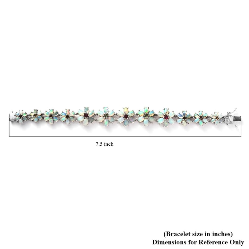 Premium Ethiopian Welo Opal and Multi-Tourmaline Floral Bracelet in Platinum Over Sterling Silver (7.25 In) 17.00 ctw