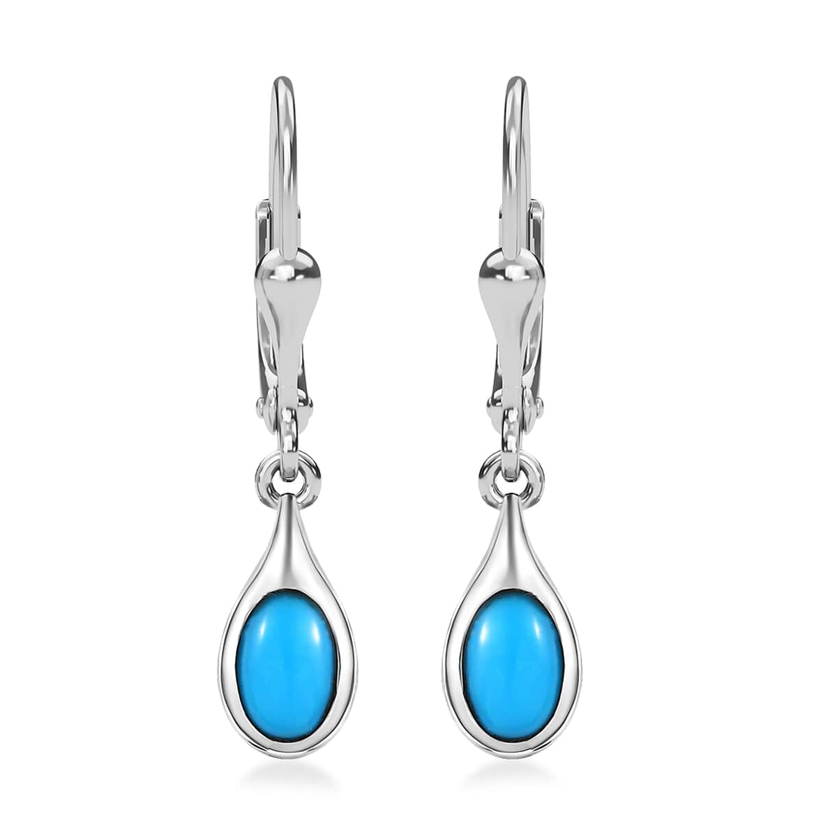 Sleeping Beauty Turquoise Solitaire Lever Back Earrings in Platinum Over Sterling Silver 1.00 ctw image number 0