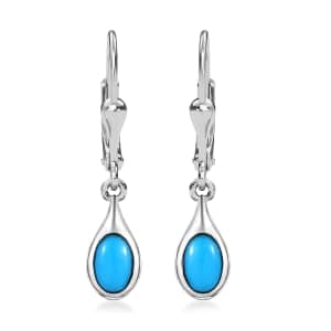 Sleeping Beauty Turquoise Solitaire Lever Back Earrings in Platinum Over Sterling Silver 1.00 ctw