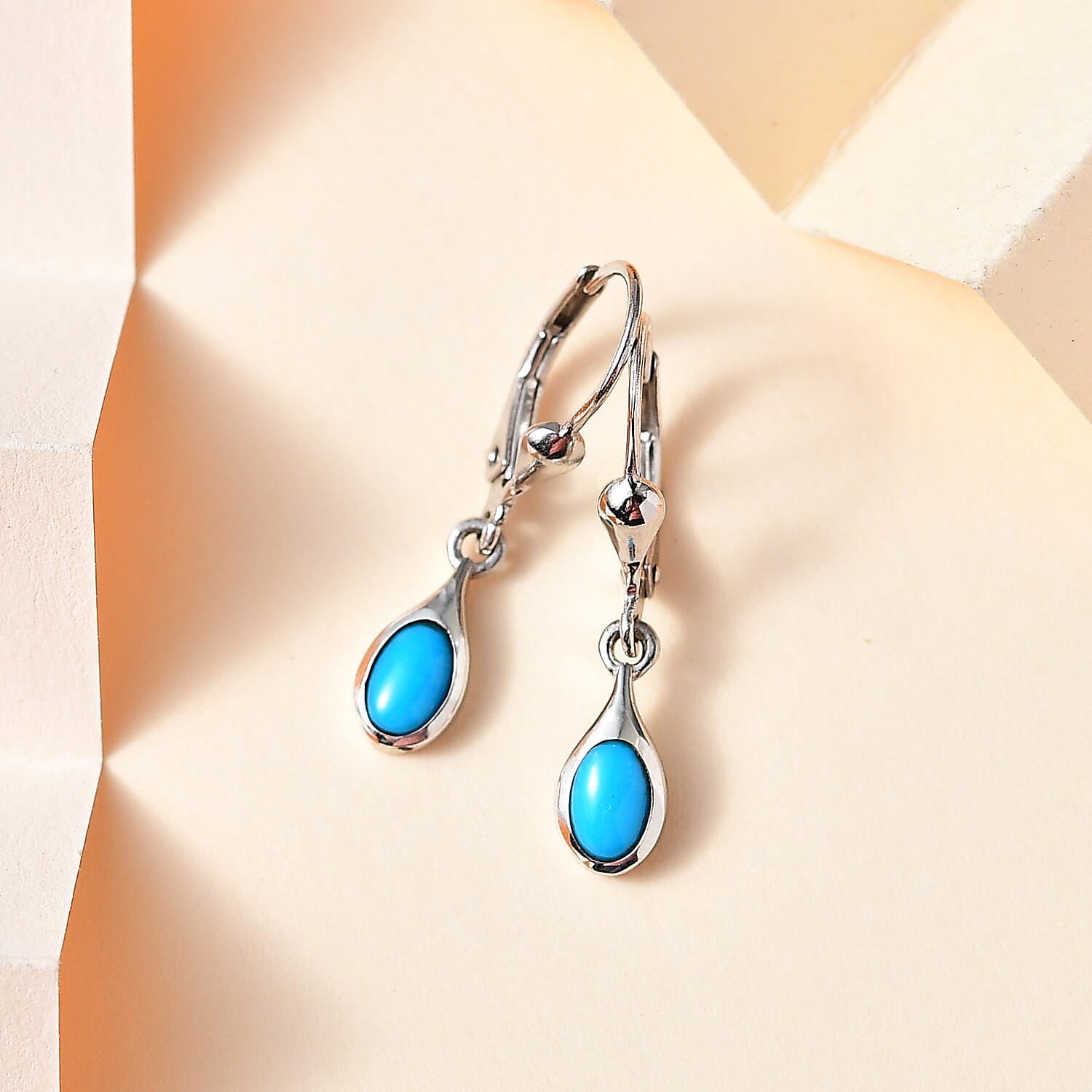 Sleeping Beauty Turquoise Solitaire Lever Back Earrings in Platinum Over Sterling Silver 1.00 ctw