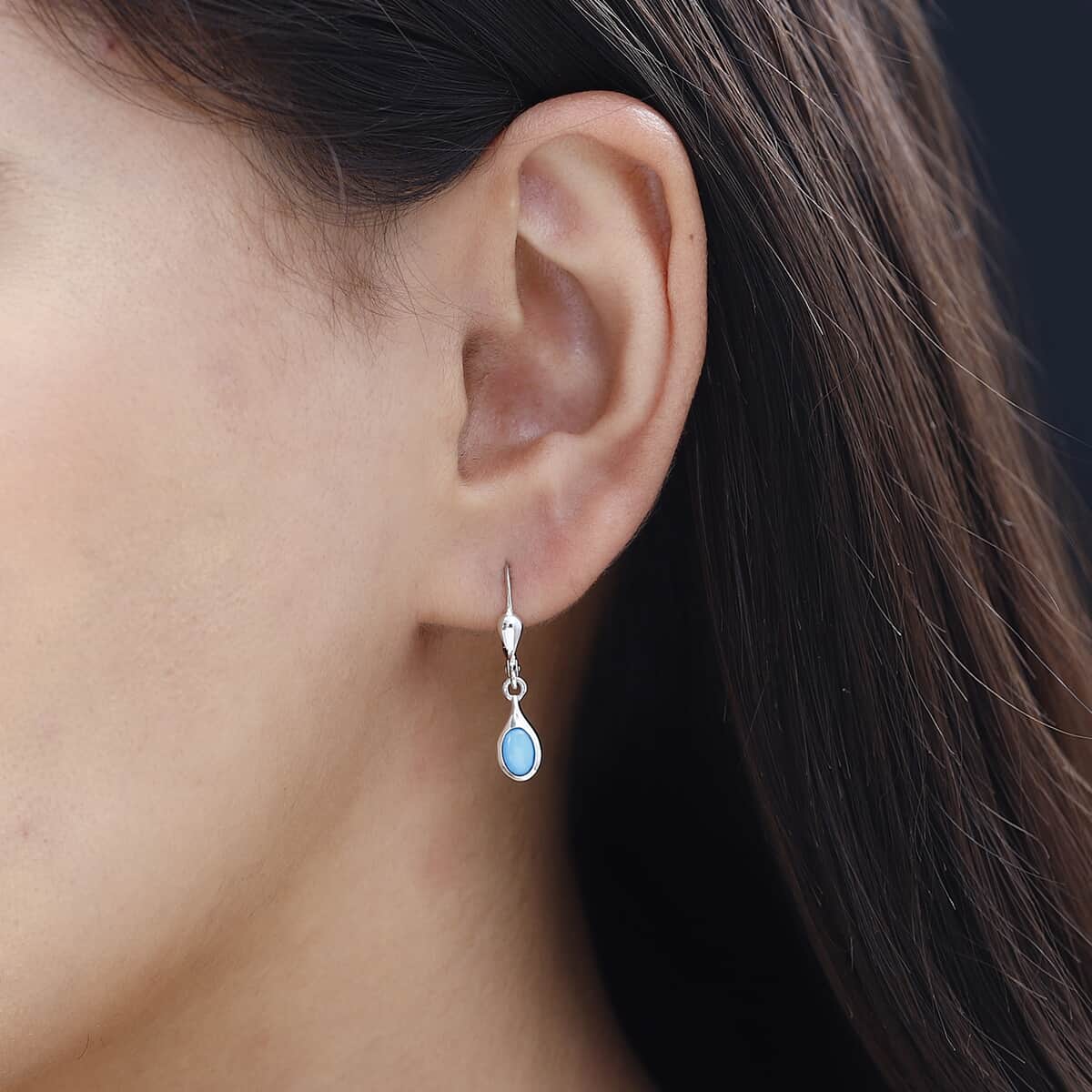 Sleeping Beauty Turquoise Solitaire Lever Back Earrings in Platinum Over Sterling Silver 1.00 ctw image number 2