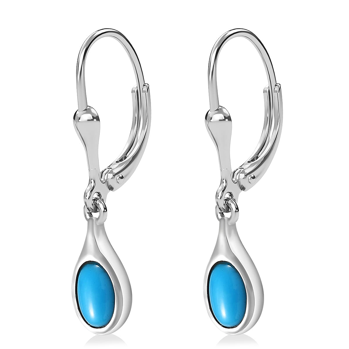 Sleeping Beauty Turquoise Solitaire Lever Back Earrings in Platinum Over Sterling Silver 1.00 ctw