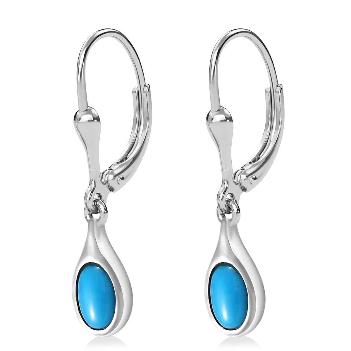 Sleeping Beauty Turquoise Solitaire Lever Back Earrings in Platinum Over Sterling Silver 1.00 ctw image number 3