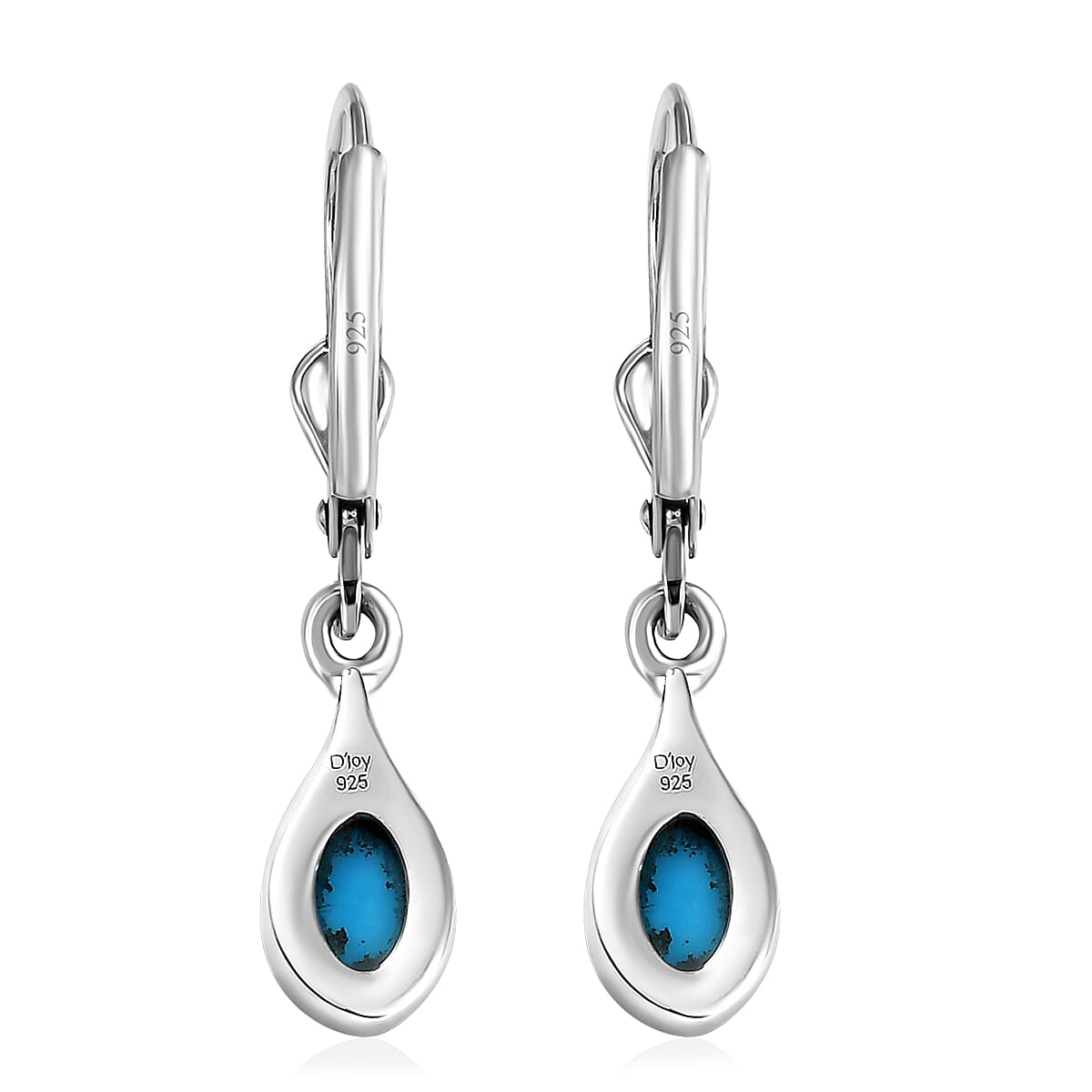 Sleeping Beauty Turquoise Solitaire Lever Back Earrings in Platinum Over Sterling Silver 1.00 ctw