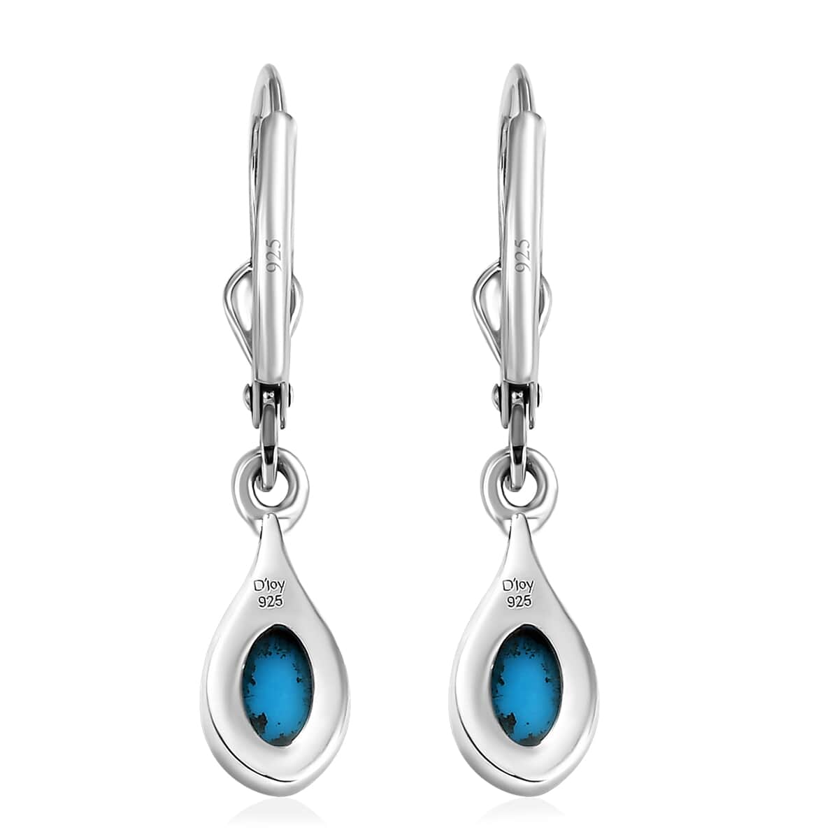 Sleeping Beauty Turquoise Solitaire Lever Back Earrings in Platinum Over Sterling Silver 1.00 ctw image number 4